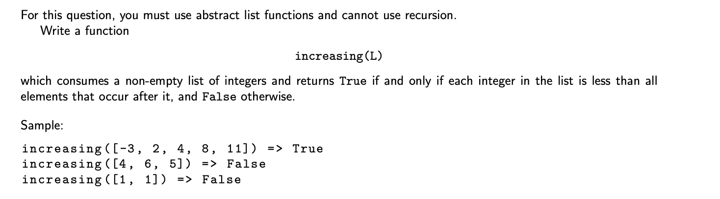 This is a python question: no iteration or dictionaries or recursion