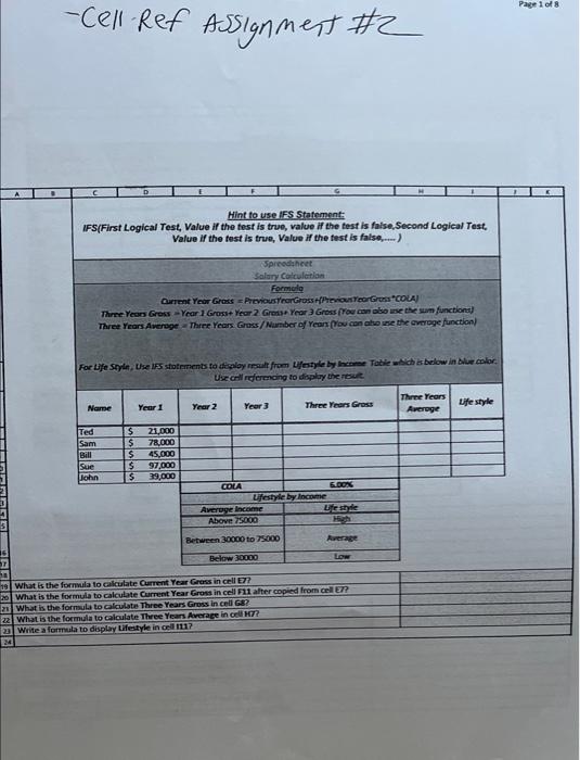 SpreadSheet Salary Calculations - Cell-Ref Assignment \#z we wee Sumit Fundion and