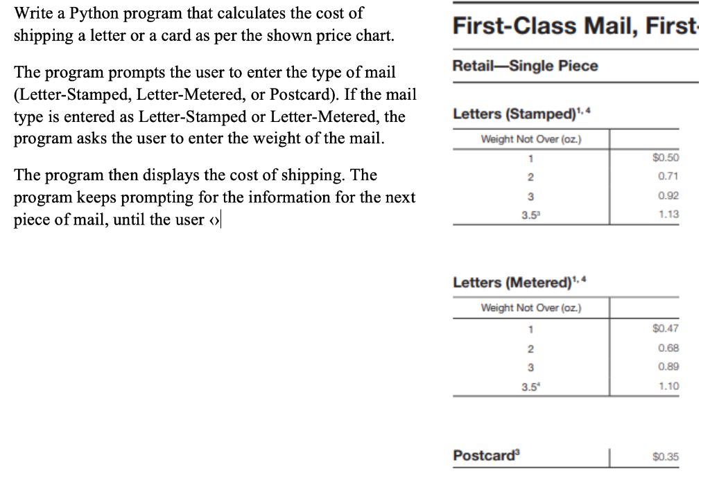  Write a Python program that calculates the cost of shipping a
