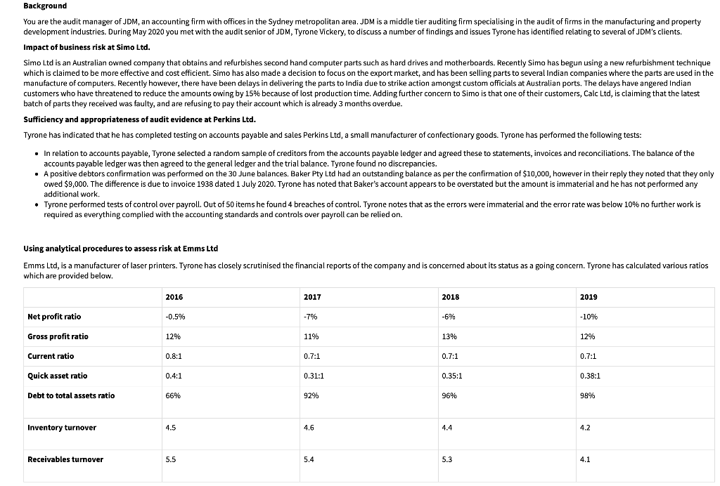 Need answers for only question 4 and 5. Background You are