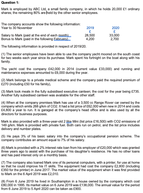  Question 1: Mark is employed by ABC Ltd, a small family