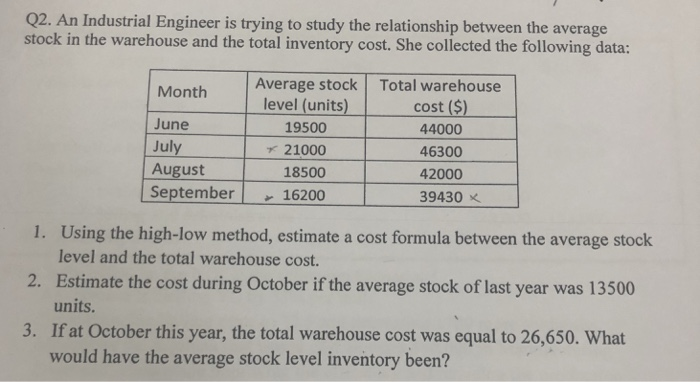  Q2. An Industrial Engineer is trying to study the relationship between