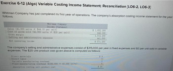 Company has just completed its first year of operations. The company's absorption
