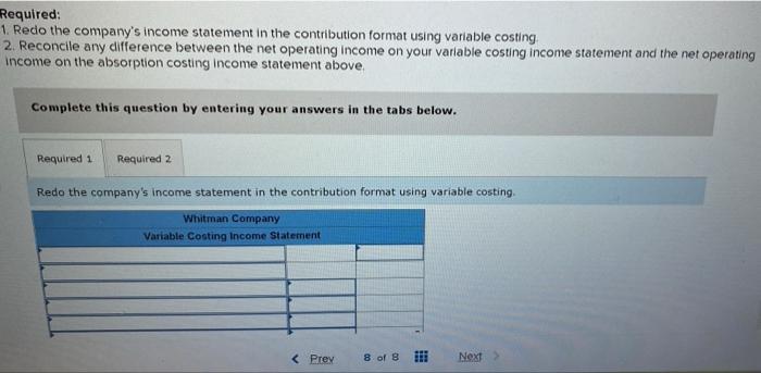 costing income statement for the year follows: Whitman Company Income Statement Balen
