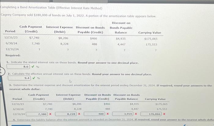  Completing a Bond Amortization Table (Effective interest Rate Method) Cagney Company
