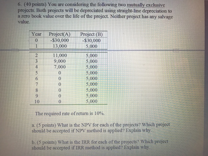  6. (40 points) You are considering the following two mutually exclusive