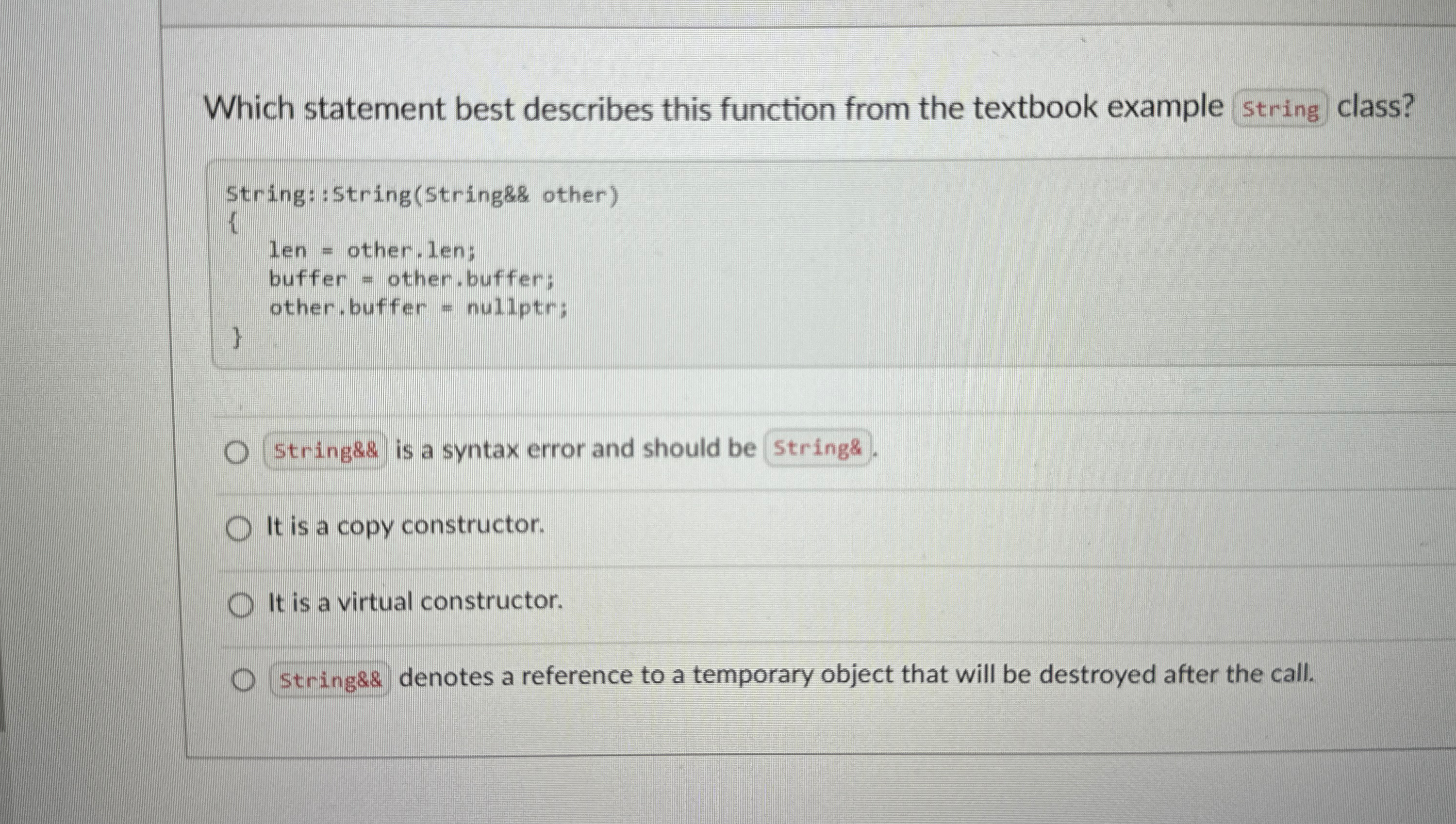  Which statement best describes this function from the textbook example string