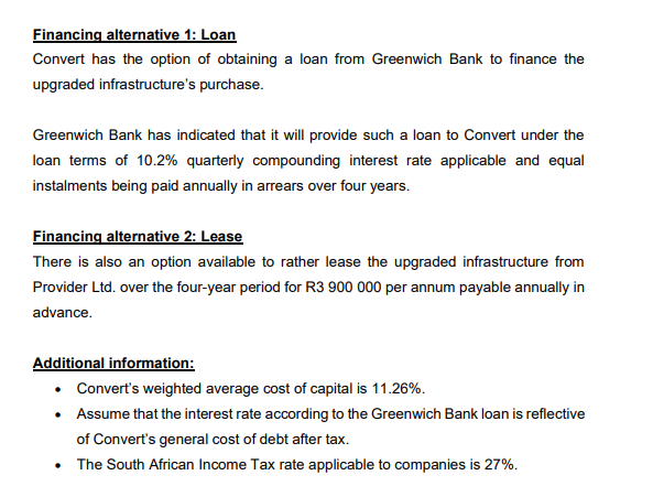 of the current infrastructure. 1.2. Advise Convert Ltd whether the entity should