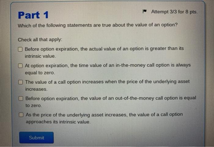 between the market price of an option and its intrinsic value represents
