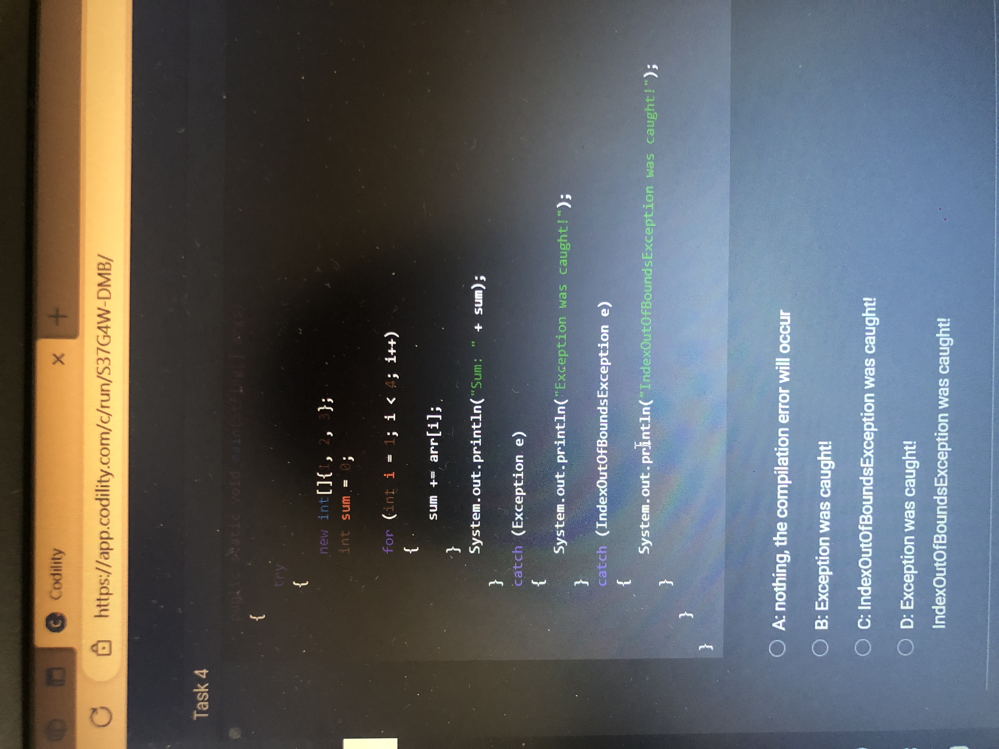  Task 4 { { new int []{,2,3}; int sum =; for