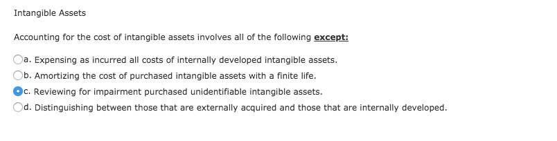 Choose the corret answer please. Intangible Assets Accounting for the cost of