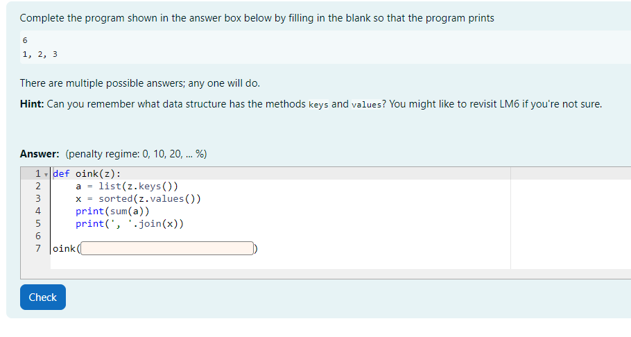 Complete the program shown in the answer box below by filling