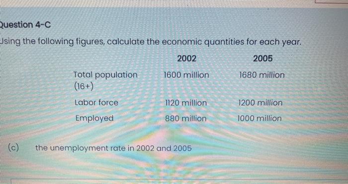  Question 4-c Using the following figures, calculate the economic quantities for