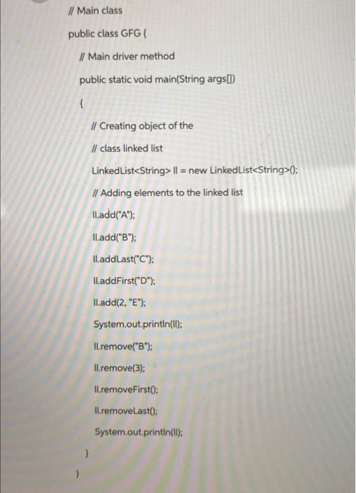  // Main class public class GFG // Main driver method public