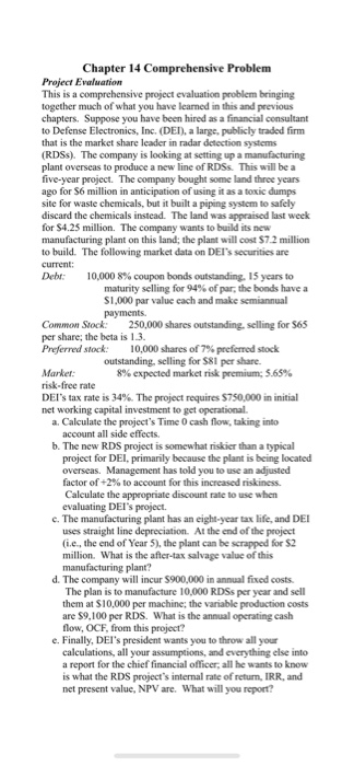  Chapter 14 Comprehensive Problem Project Evaluation This is a comprehensive project