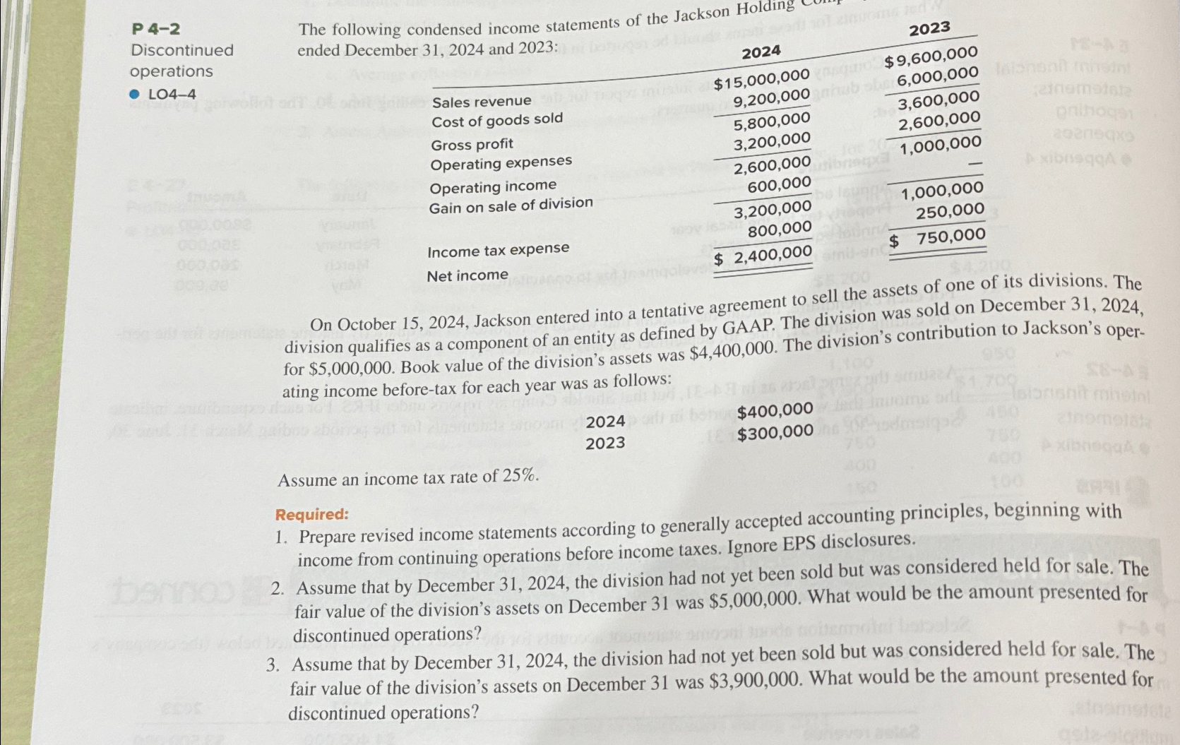  I need help with exercise P 4-2 P 4-2 Discontinued operations