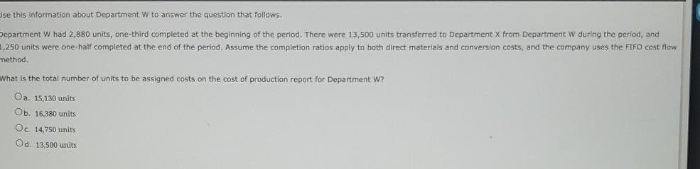 Use this information about Department w to answer the question that