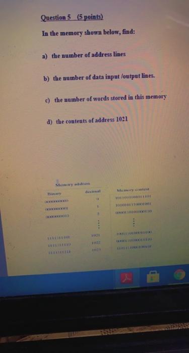  Question 5 (5 points) In the memory shown below, find: a)
