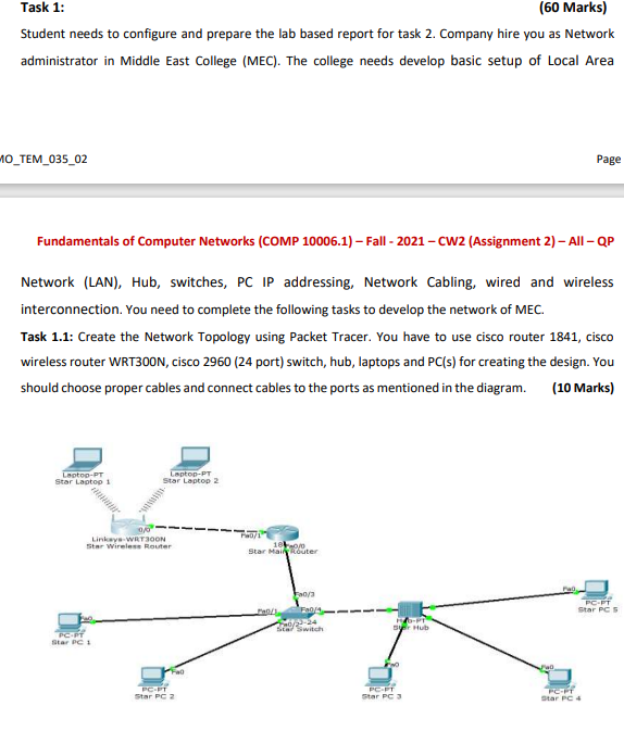  Task 1: (60 Marks) Student needs to configure and prepare the