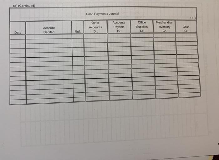  cash column must equal 62,234, please help. (a) (Continued) Cash Payments