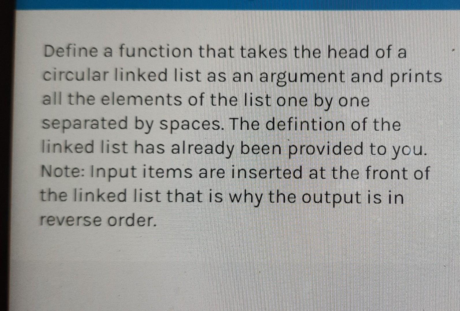Define a function that takes the head of a circular linked