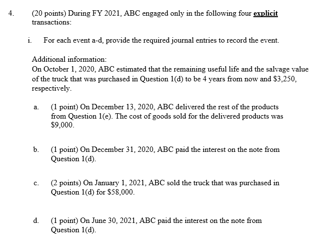 find ABC's economic events/transactions during fiscal year (FY) 2020 and 2021. Fiscal