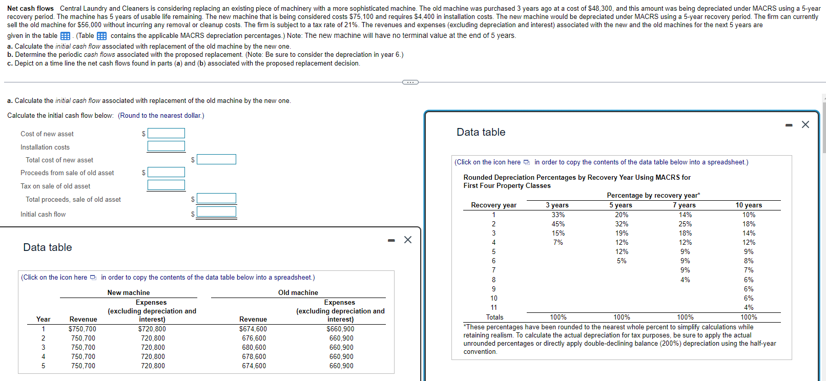  given in the table (Table contains the applicable MACRS depreciation percentages.)