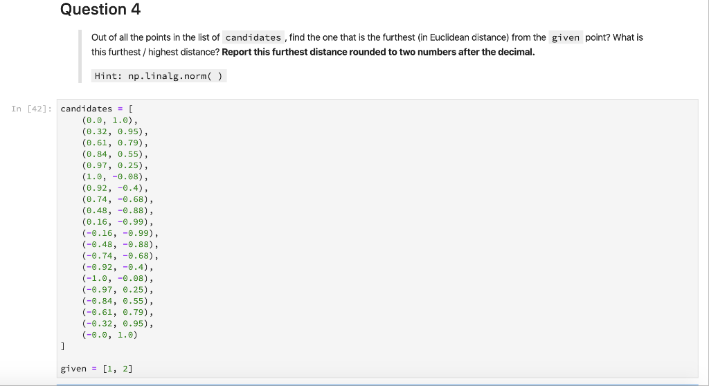  Computer Science: Python Question 4 Out of all the points in