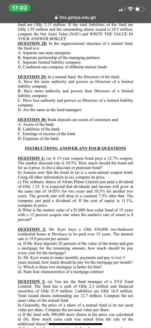 please answer question 2 17:02 Alms.gimpa.edu.gh fund are GHC 2.15 million. If