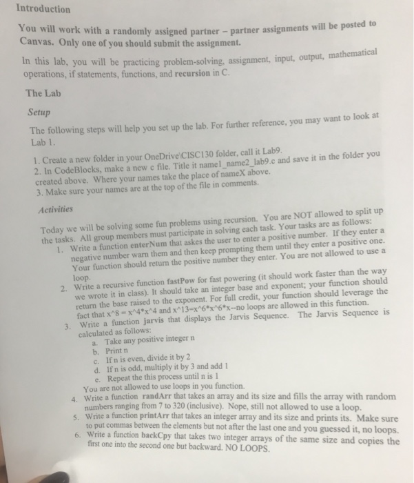  Introduction You will work with a randomly assigned partner partner assignments