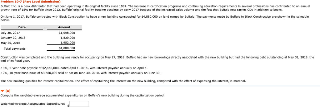  Problem 10-7 (Part Level Submission) Buffalo Inc. is a book distributor