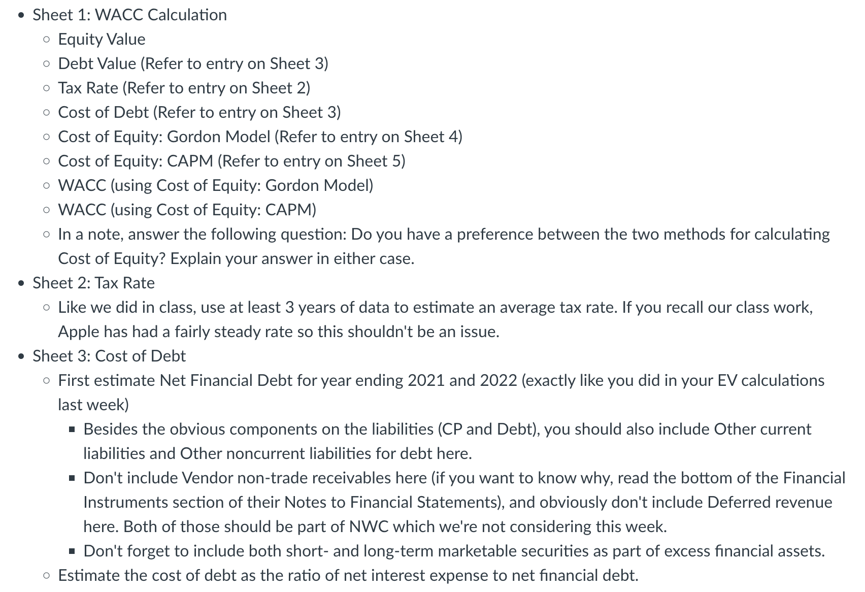 Build different sheets based on the instruction and given balance sheet. -