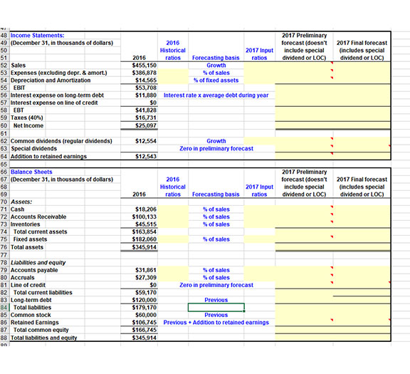 solve using excel --please provide formulas Start with the partial model in