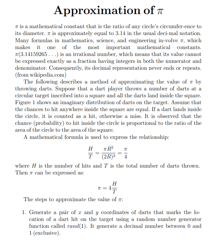Class:- Numerical Analysis Program used: Matlab Write Matlab program to calculate Pi