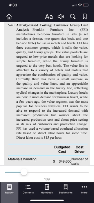  4:33 Aa QD 5-40 Activity-Based Costing; Customer Group Cost Analysis Franklin