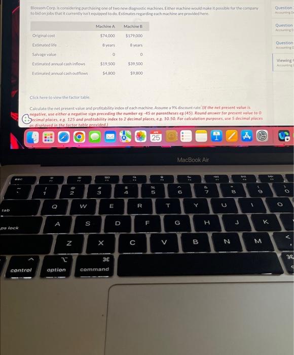  tab esc ps lock Blossom Corp. is considering purchasing one of