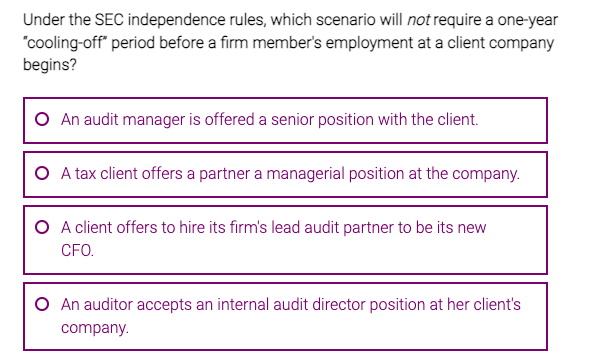  Under the SEC independence rules, which scenario will not require a