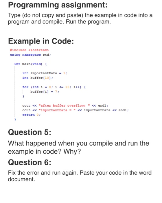  Programming assignment: Type (do not copy and paste) the example in