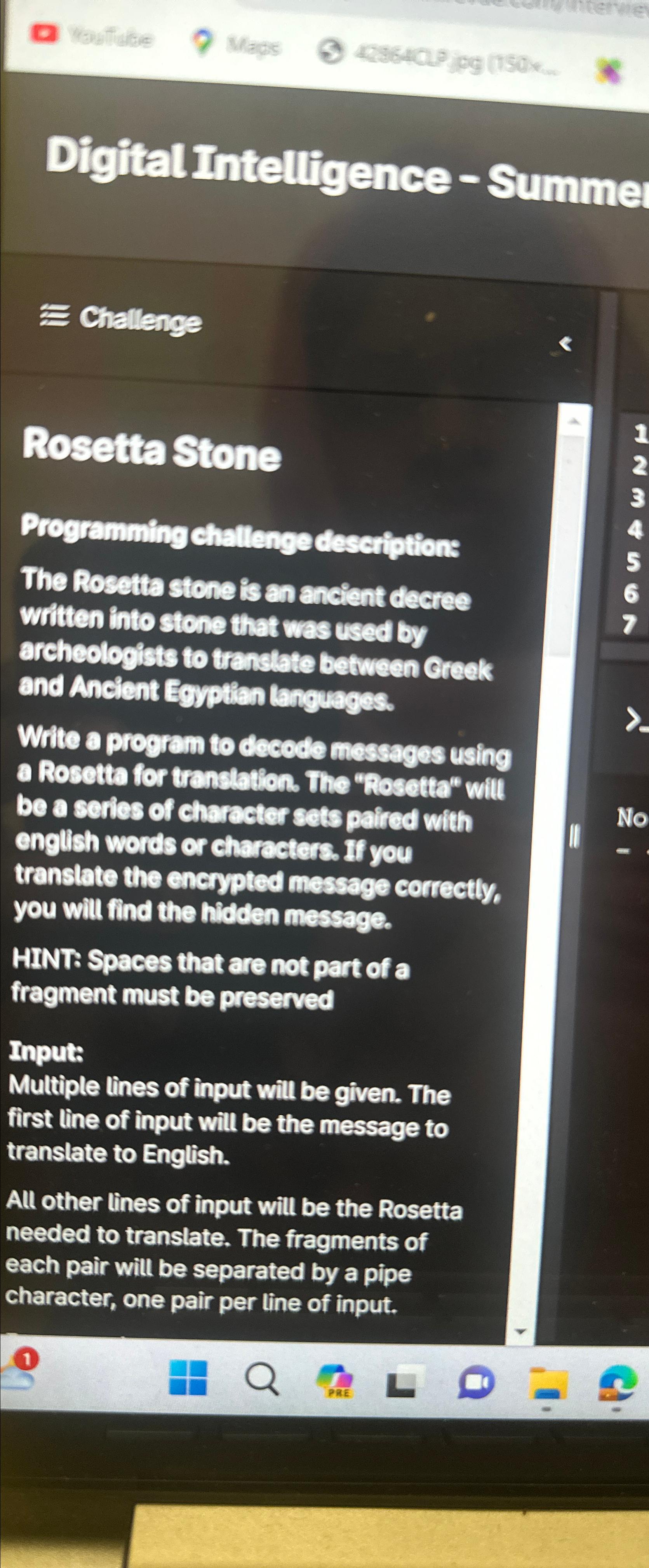  Digital Intelligence - Summe Challenge Rosetta Stone Programming challenge descriptions The