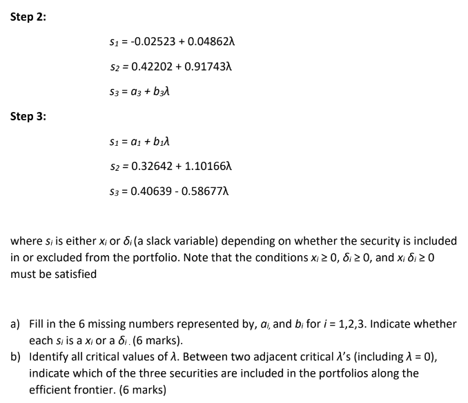 risky securities with correlations, 12=0.10,13=0.20, and 23=0.25. Following Markowitz's critical line method,