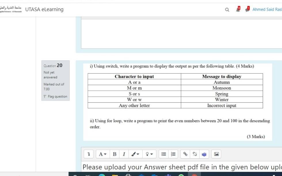  UTASA eLearning Ahmed Said Ras i) Using switch, write a program