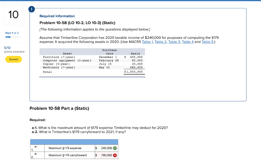  10 Required information Problem 10-58 (LO 10-2, LO 10-3) (Static) The