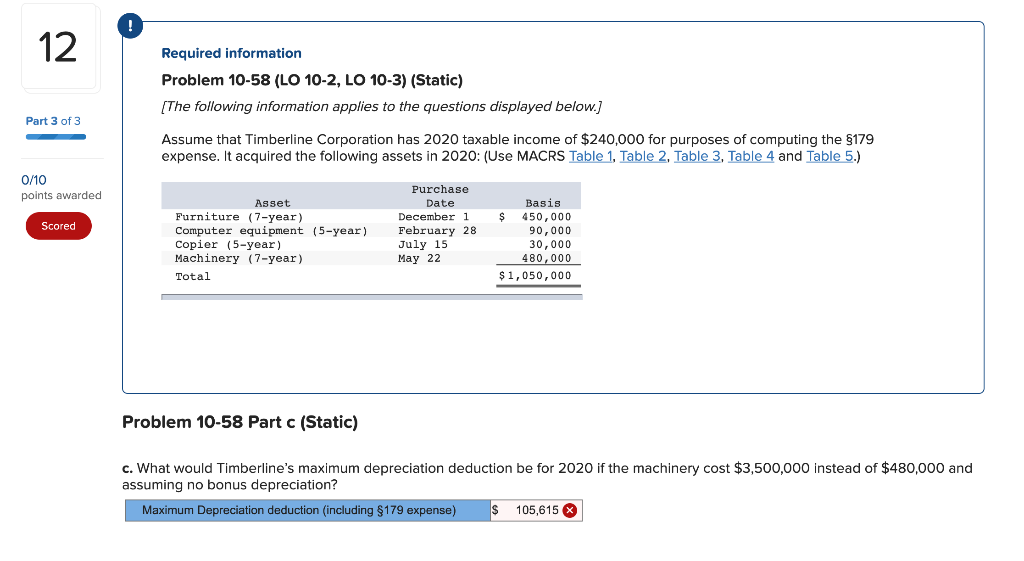 - Assume that Timberline Corporation has 2020 taxable income of $240,000 for