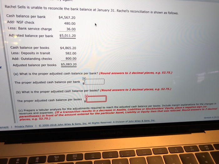 the adjusted cash balance per books. Include margin explanations for the changes