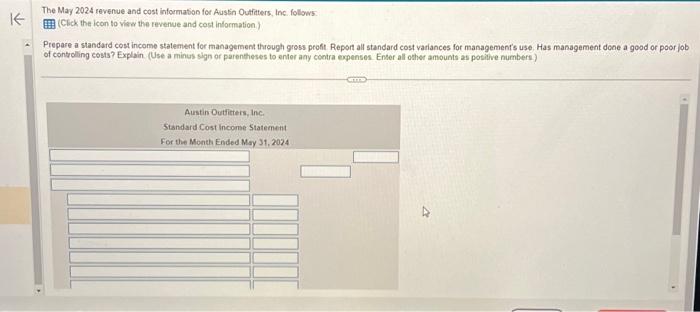 please help will rate Data table The May 2024 revenue and cost