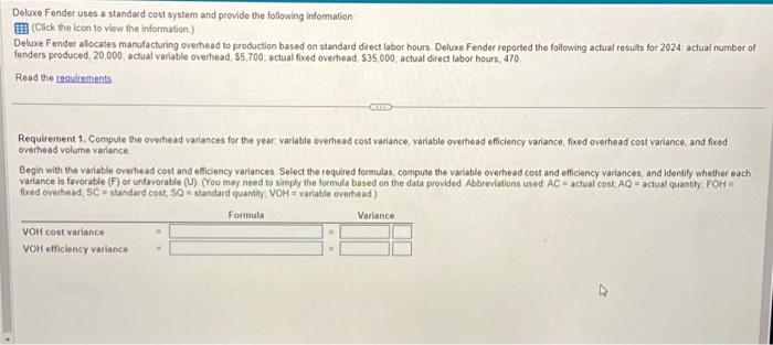 revenue and cost information) Prepare a standard cost income statement for management