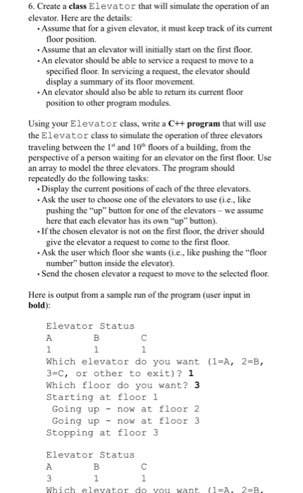pls help 6. Create a class levator that will simulate the operation