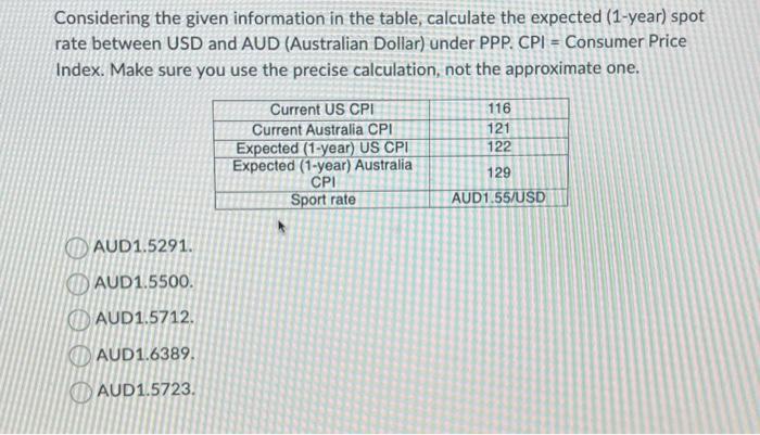  Considering the given information in the table, calculate the expected (1-year)