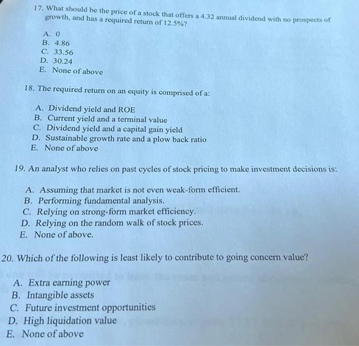 please help with these 17. What should be the price of a