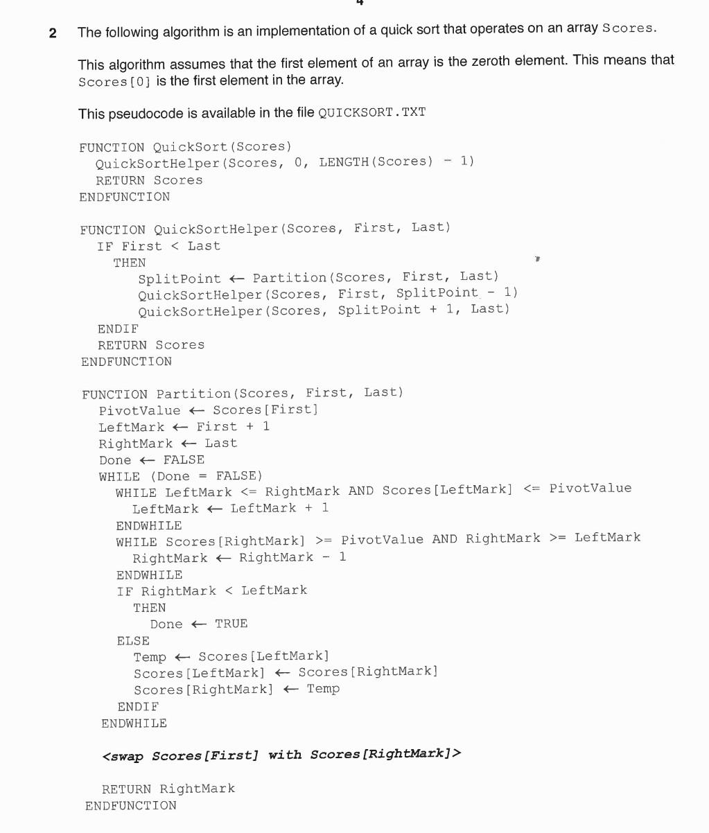  Advanced level school computer science. need helps The following algorithm is